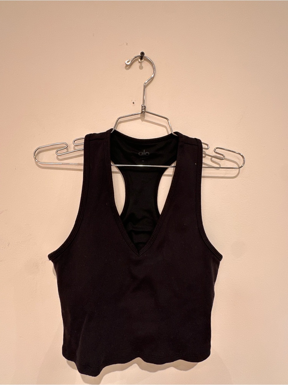ALO Yoga Black Ribbed V-Neck Racerback Tank